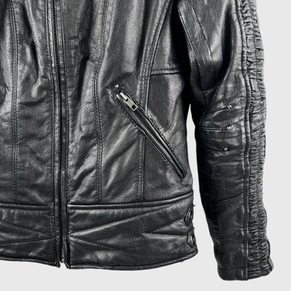 Milwaukee Leather Jacket JMLL2571 Black Crinkled Arm Motorcycle Bomber Goatskin - Picture 12 of 16